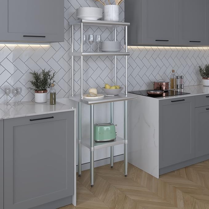 AmGood Stainless Steel Work Table Double Tier Overshelf | - Image 5