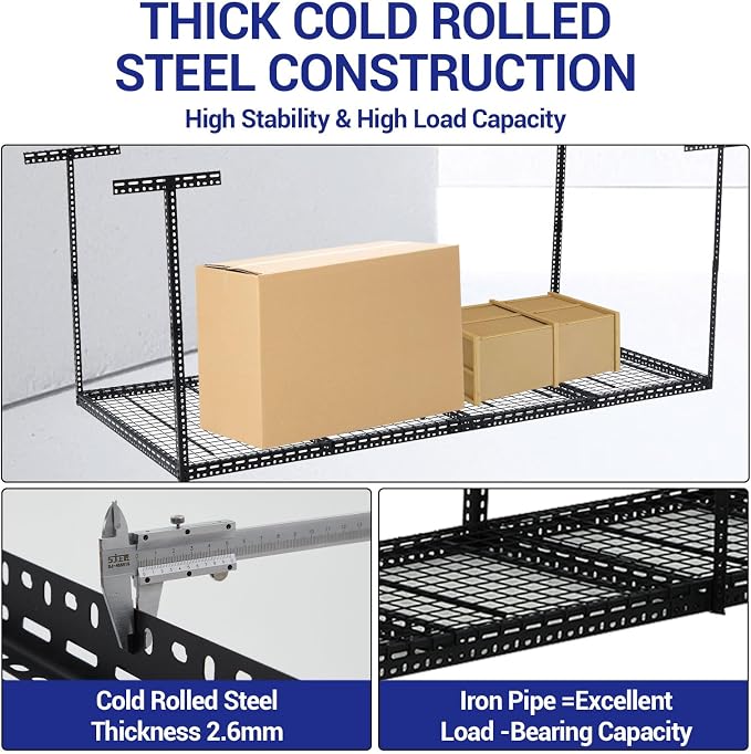 Overhead Garage Storage Rack 4x8 FT, Steel Ceiling Shelves 330lb Capacity - Image 3