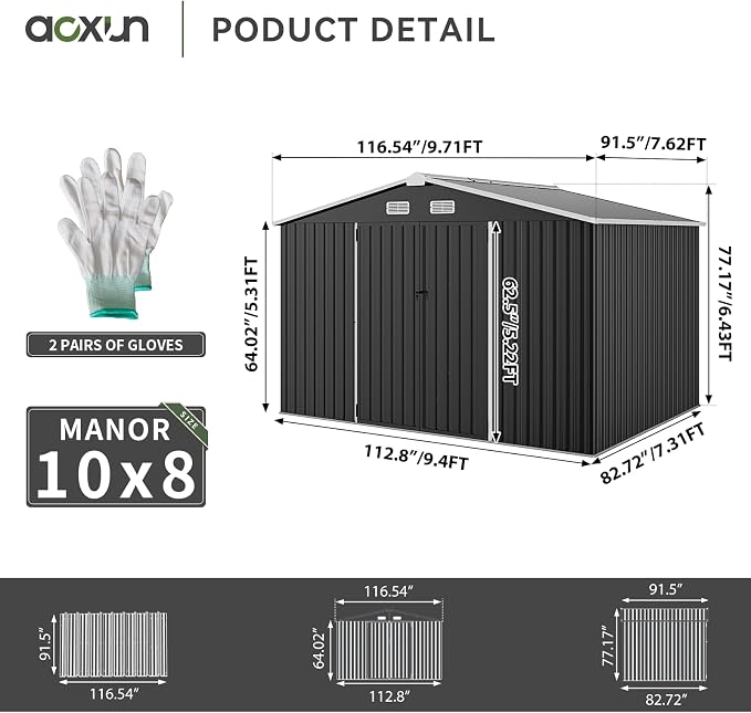 Aoxun 9.4x7.3x6.5 FT Outdoor Storage Shed - Image 6