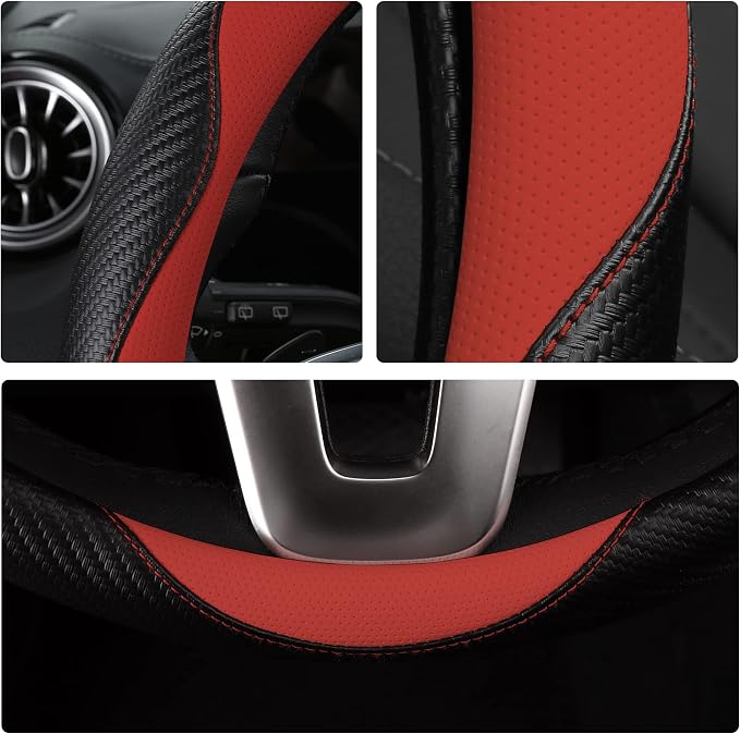 Car Steering Wheel Covers for Women Girl Padded Carbon Fiber PU Leather Cute - Image 6