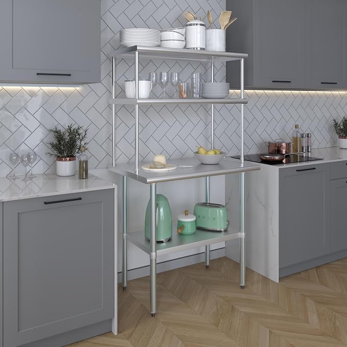 Amgood Stainless Steel Work Table Double Tier Overshelf | Metal Kitchen Prep - Image 6