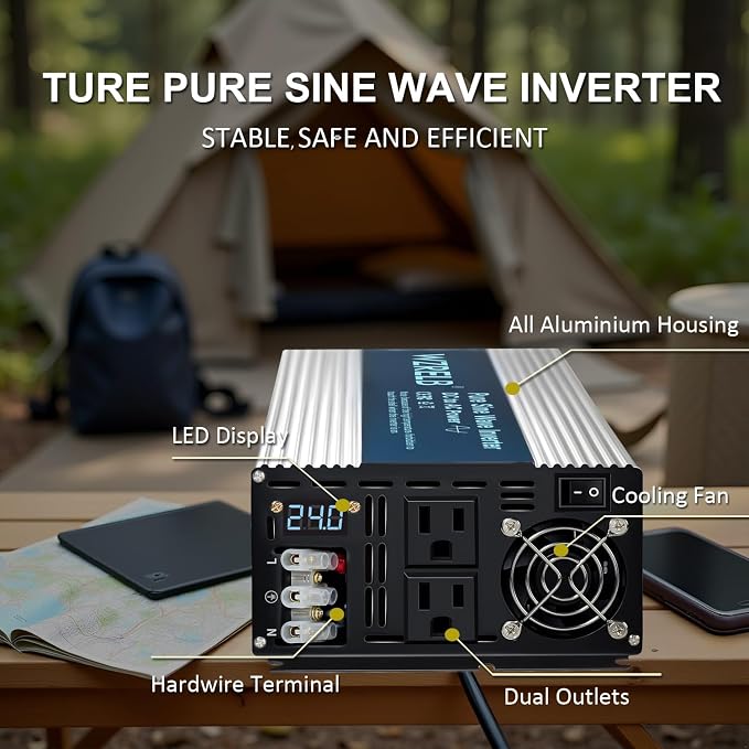 WZRELB 4000W Pure Sine Wave Inverter, Car Power Inverter 24V DC to 110V 120V AC - Image 2
