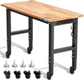 WORKPRO Garage Workbench, Rubber Wood Top Work Desk by WORKPRO
