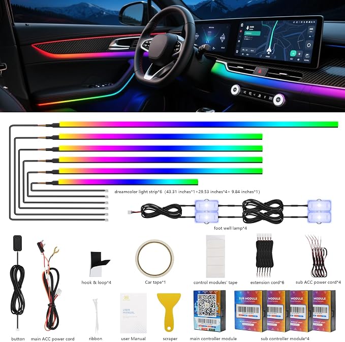 2025 Upgraded Dreamcolor Acrylic Interior Car LED Strip Light - Image 2