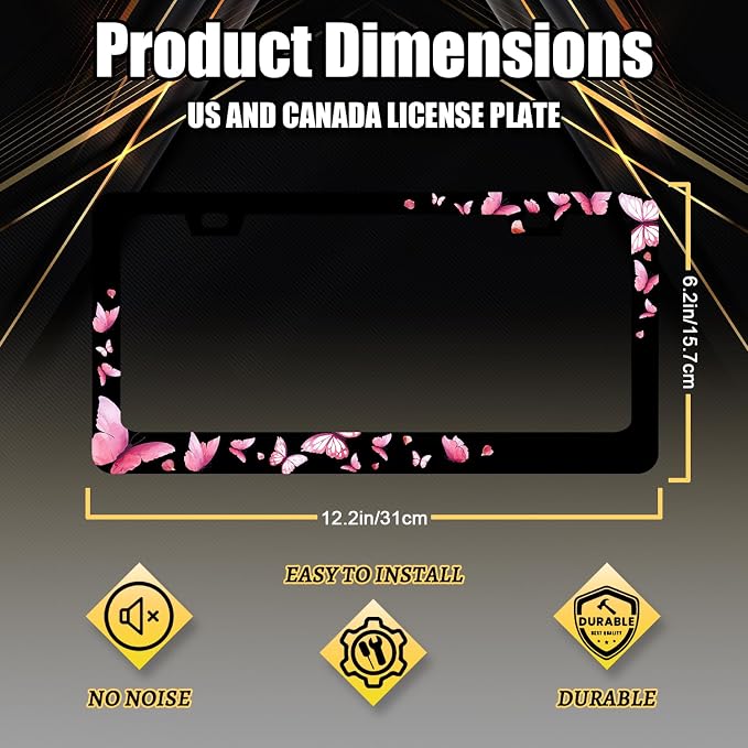Butterfly License Plate Frame Pink Butterflies License Plate Stainless Steel - Image 2