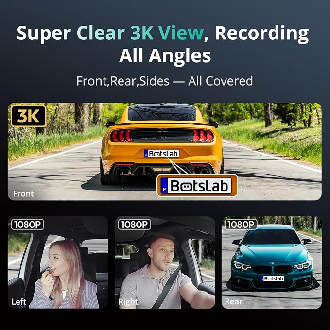 3K 4 Channel Dash Cam, 560° All-Sides View, Front and Rear Inside Car Camera - Image 2