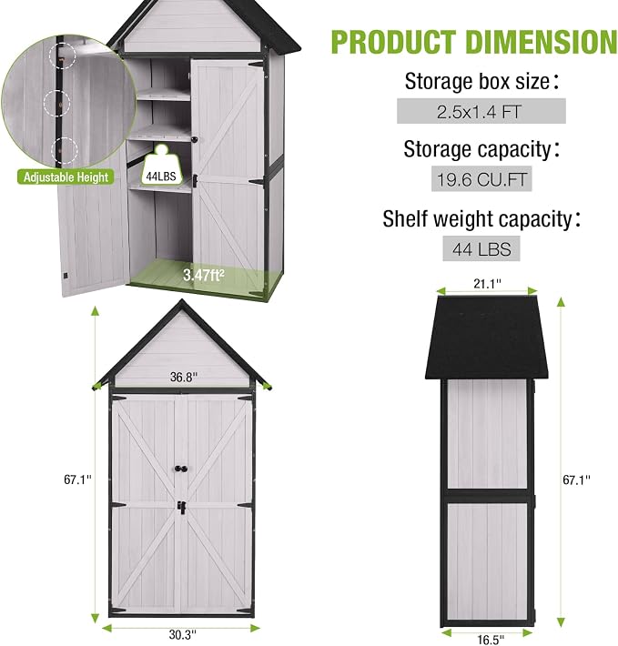 GUTINNEEN Sheds Outdoor Storage Wooden Garden Tool Shed - Image 6
