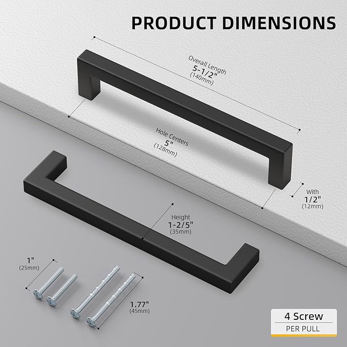 goldenwarm 1 Pack 5 Inch Black Cabinet Handles - Image 2