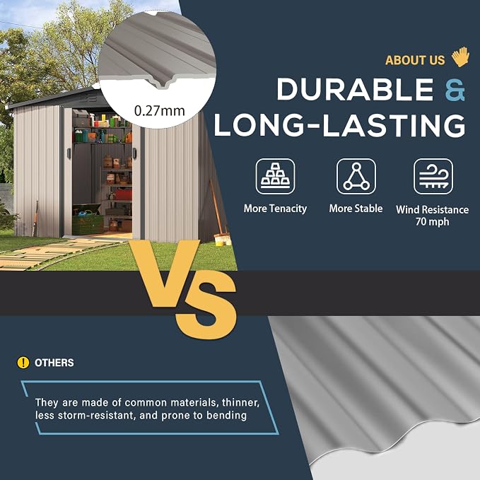 U-MAX 8 x 6 Ft Outdoor Shed, 6x8 Outdoor Storage Metal Cabinet Sheds & Outdoor - Image 3