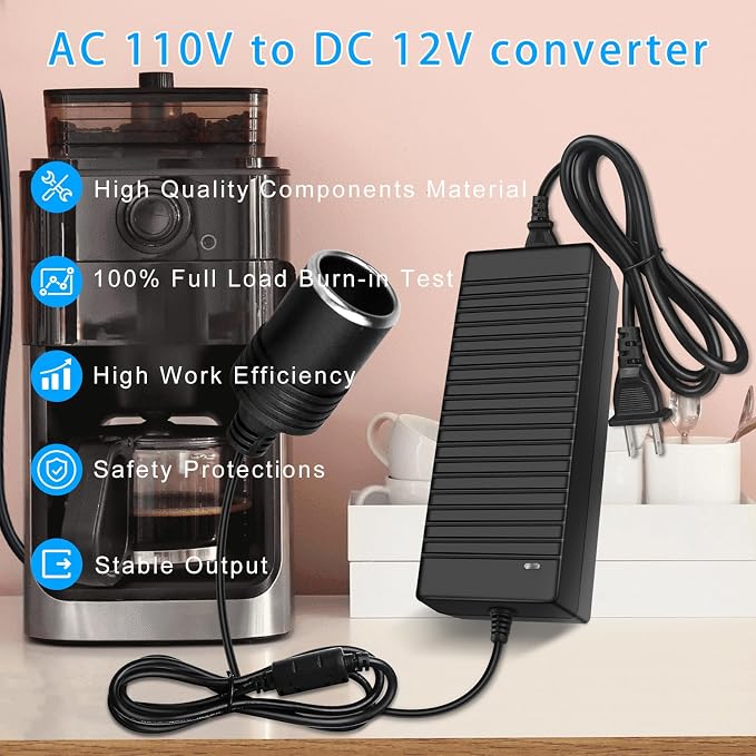 inShareplus 12V 120W AC to DC Converter, 110V to 12V 10A Car Cigarette Lighter - Image 2