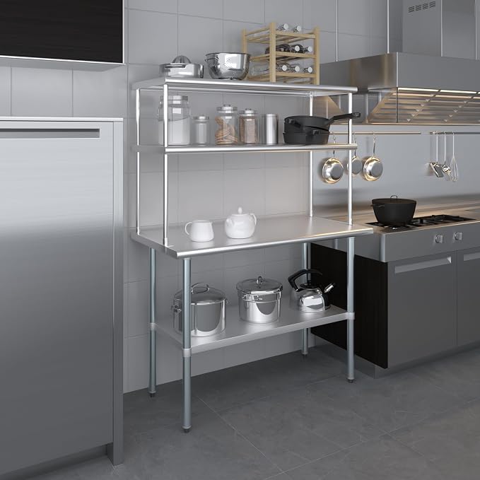 Amgood Stainless Steel Work Table Double Tier Overshelf | Metal Kitchen Prep - Image 6