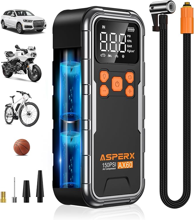 Tire Inflator Portable Air Compressor, 150PSI Cordless Air Pump by AsperX