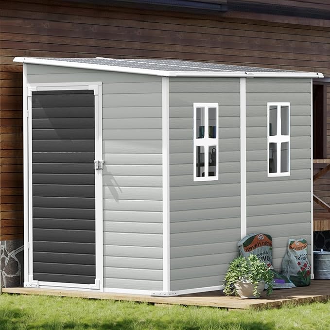 8x4x6 FT Resin Lean to Shed, Waterproof Outdoor Storage Shed by SELLERWE