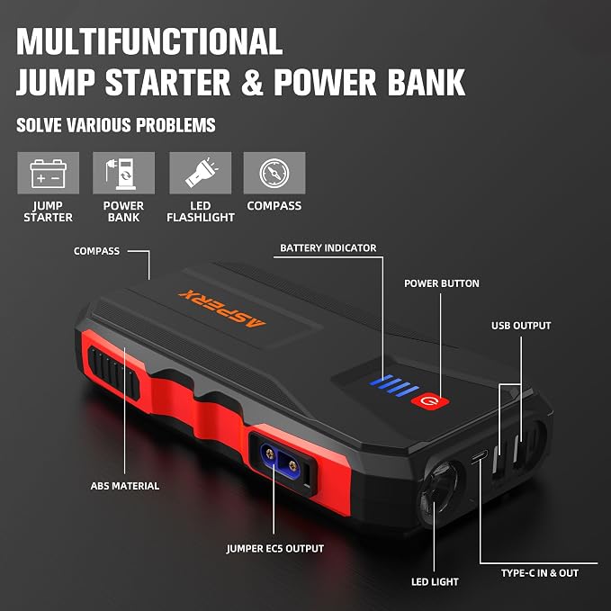 ASPERX 3000A Jump Starter for Car Battery, 12V Portable Jump Box - Image 5