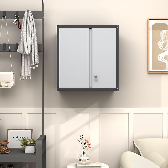 GREATMEET Metal Wall Cabinet, Wall Mounted Garage Cabinet, Locking Metal - Image 7
