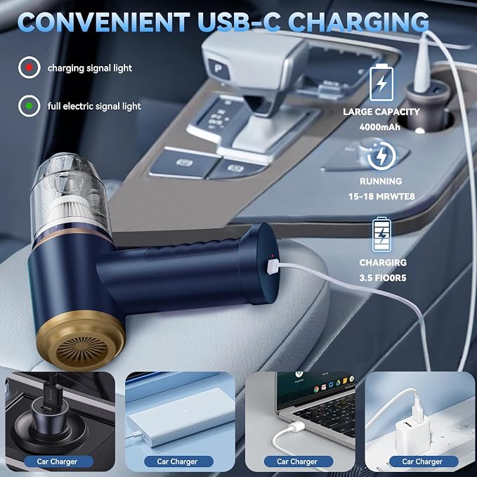 Mini Car Vacuum Portable Cordless Handheld Vacuum Cleaner and Air Duster 2 in 1 - Image 5