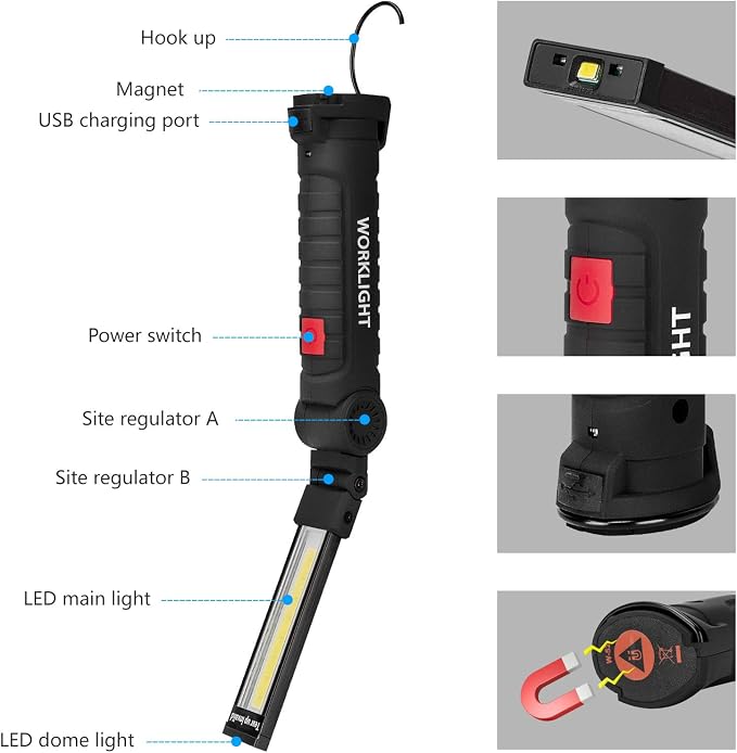 Tool Gifts for Men 2Pack Rechargeable LED Work Lights - Image 4