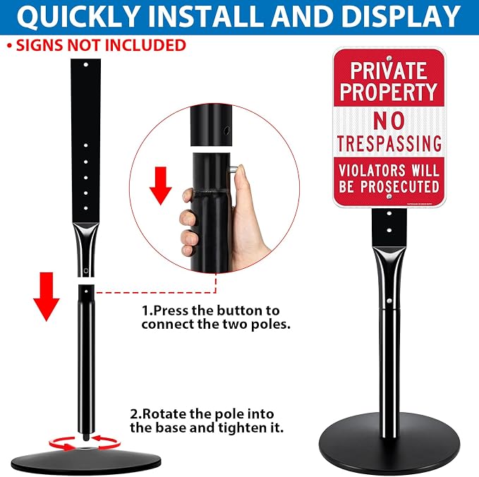 Heavy Duty Parking Sign Post Stand 49", 20lbs Cast Iron Base Sign Post - Image 6