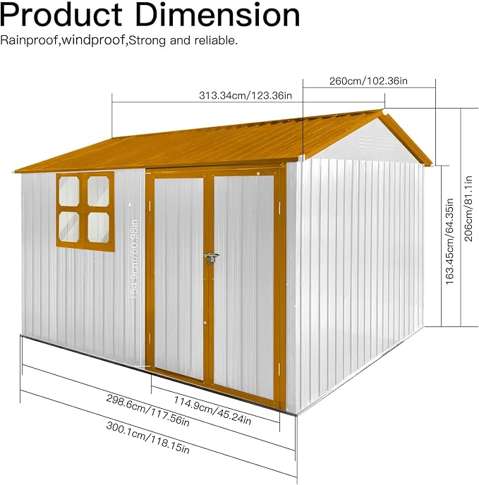 8x10 FT Outdoor Storage Shed, Metal Garden Shed - Image 4