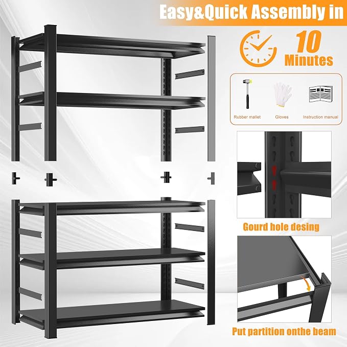 87" H Garage Shelving 3000LBS Capacity Heavy Duty Storage Shelves, Adjustable 5 - Image 4