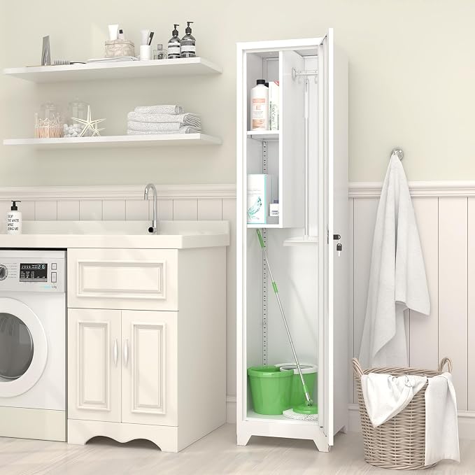 GREATMEET Slim Broom Closet Storage Cabinet, Narrow Utility Closet, Utility - Image 6