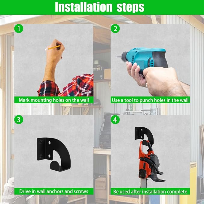 2PCS Chainsaw Hanger, Heavy Duty Chainsaw Wall Mount Holder, Organizer Mounted - Image 6