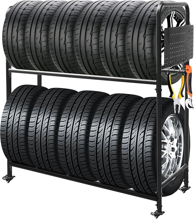Rolling Tire Rack for Garage, Adjustable Metal Tire Rack by ZUIWAN
