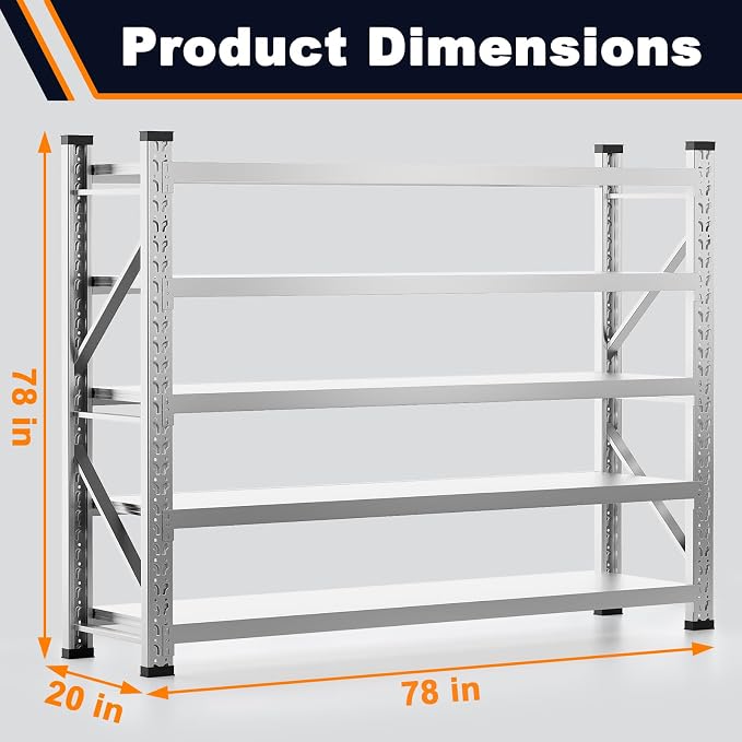 ZZV 78" W x 78" H Garage Shelving Heavy Duty Storage Shelves 5 Tier Stainless - Image 7