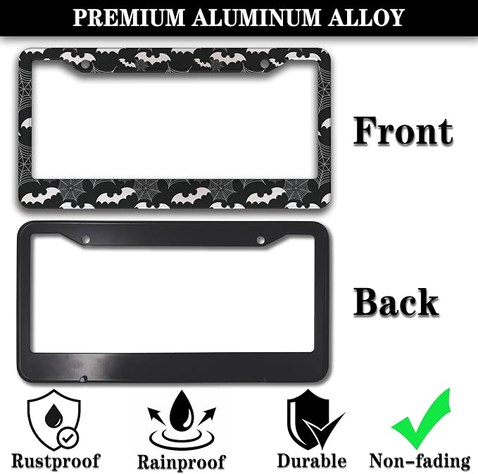 License Plate Frame Black and White License Plate Holder Spider Web Bat - Image 3