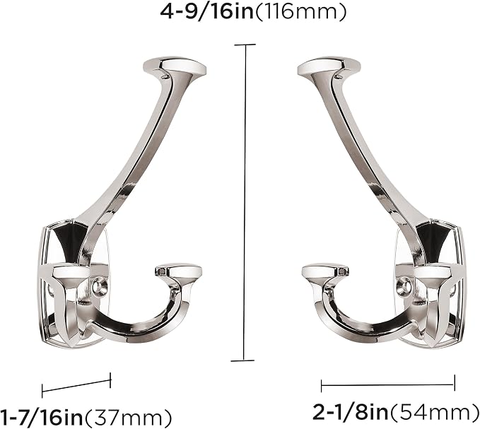 Large Wall Double-Sided Hook 2 Pack Polished Nickel Hook Decorative Heavy Duty - Image 2