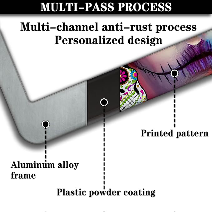 License Plate Frames for Women Multicolor Plate Cover for Men Sugar Skull - Image 5