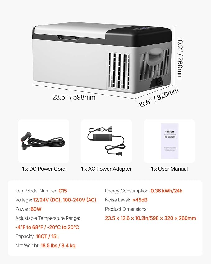 VEVOR 12 Volt Refrigerator 16 Qt, Portable Mini Car Fridge - Image 7