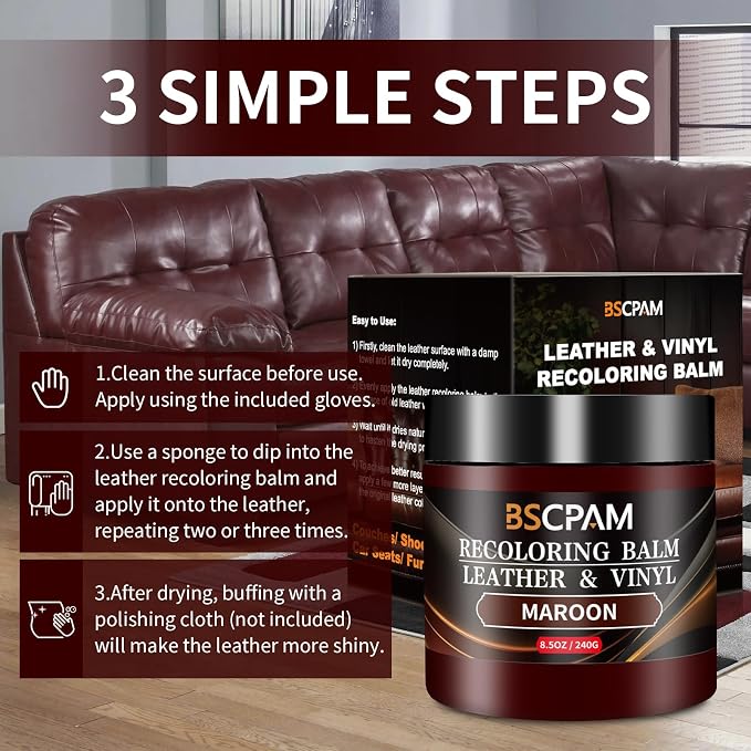 Maroon Leather Recoloring Balm, Leather Couch Scratch/Stain Remover, Leather - Image 5