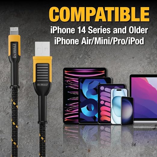 DEWALT Heavy Duty USB to Lightning Cable Durable iPhone Charger, Lightning - Image 8