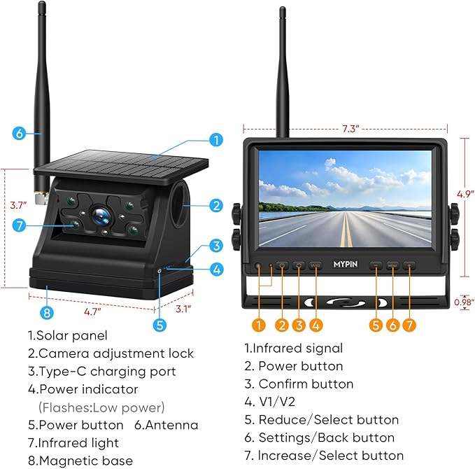 Solar Wireless Magnetic Backup Camera, 9900mAh Battery Powered Rechargeable - Image 7