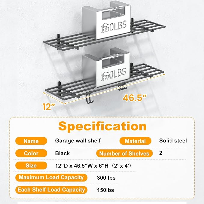 2-Pack 1×4ft Steel Wall Mounted Garage Shelves - Image 7