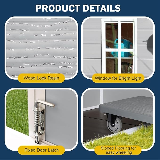 6x3 FT Resin Storage Shed, Waterproof Outdoor Shed - Image 6
