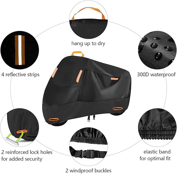 SECELES 300D Motorcycle Cover Heavy Duty, SECELES All Season Durable Scooter - Image 2