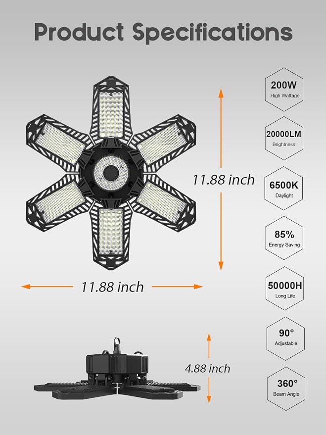 SEOBIOG 2 Pack Plug in Garage Light, Upgraded 200W 20000LM Linkable LED Shop - Image 7