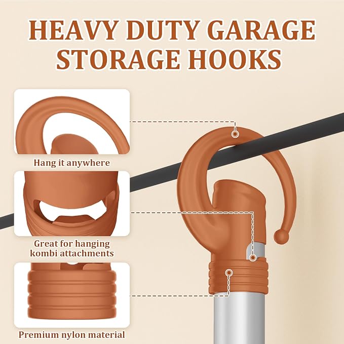 3 Pack Heavy Duty Garage Storage Hooks + 1 Pack Trimmer Rack Compatible - Image 6