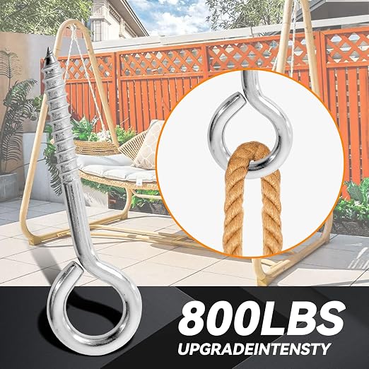 4Pcs 6 Inch Heavy Duty Screw Eyes Hooks, 304 Stainless Steel Self Tapping - Image 3