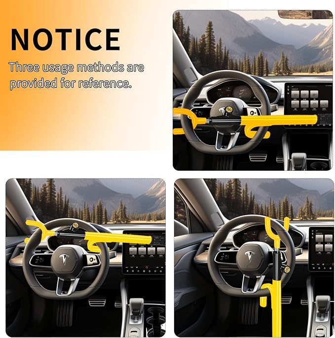 Steering Wheel Lock, Heavy Duty Anti-Theft Car Device, Adjustable Length Locking - Image 6