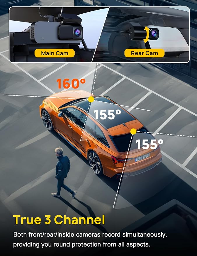 3 Channel 4K Dash Cam Front and Rear Inside, Built-in 5G WiFi, 4K+1080P+1080P - Image 8