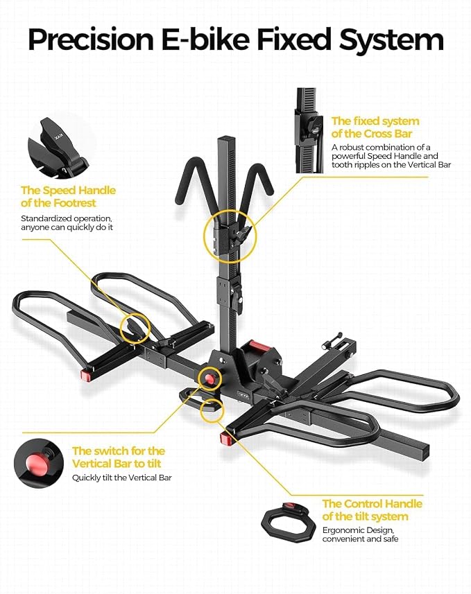 KYX 220 lb Hitch Mounted E-Bike Rack, 2-Bike Rack Hitch Mount Platform Style - Image 4