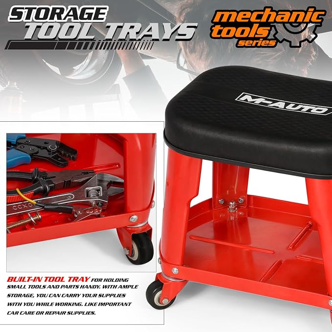 M-AUTO Heavy Duty Garage Rolling Work Seat 300LBS Capacity Mechanics Stool - Image 4