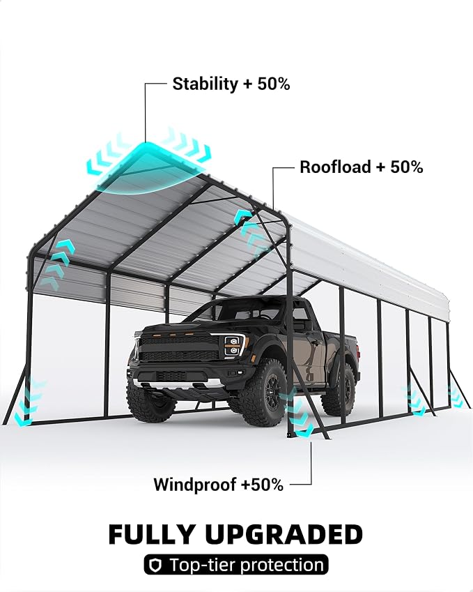 13'x26'x11' Oversized Metal Carport, Steel Heavy Duty Car Ports - Image 4