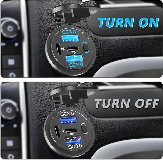 Dual PD USB C Ports & Dual USB Quick Charge 3.0 Ports 12V USB Outlet - Image 3