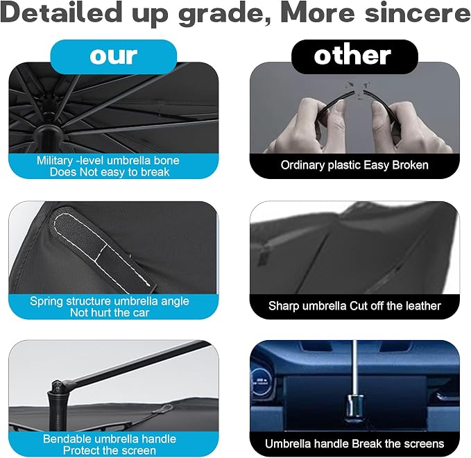Windshield Sun Shade Umbrella, Portable Foldable, Spring Structure Wind Shield - Image 7