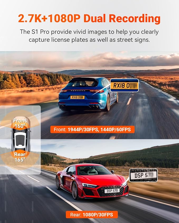 Vantrue S1 Pro Dual 1440P Dash Cam Front and Rear, Dash Camera w/2.7K, STARVIS 2 - Image 2