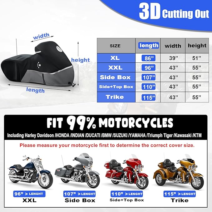 Motorcycle Cover 420D Heavy Duty All Season Universal Weather Waterproof - Image 6